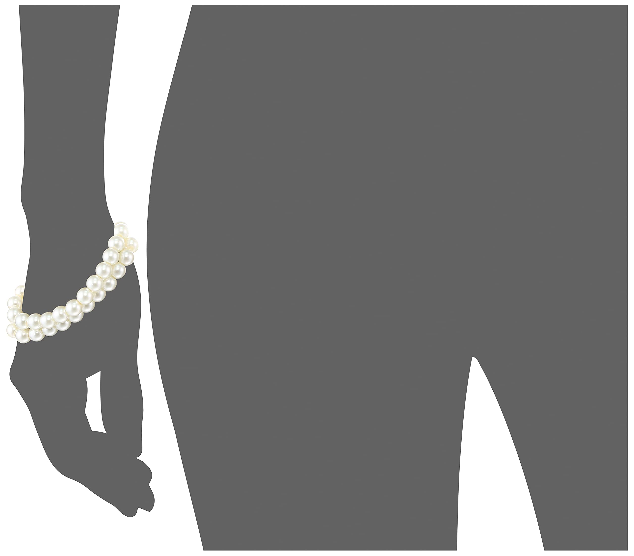 Rhodium Plated Double Line Pearls Bracelet with Lobster Clasp